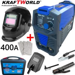 Инверторен Електрожен 400А KraftWorld + Соларна Маска – с Дисплей, Куфар, Кабели, Маска, Чукче Инверторен Електрожен 400А KraftWorld + Соларна Маска – с Дисплей, Куфар, Кабели, Маска, Чукче