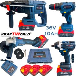 Комплект Акумулаторни Безчеткови Машини 4в1 PowerMax от Kraftworld 36V 10Ah Ъглошлайф,Гайковерт,Винтоверт и Перфоратор Комплект Акумулаторни Безчеткови Машини 4в1 PowerMax от Kraftworld 36V 10Ah Ъглошлайф,Гайковерт,Винтоверт и Перфоратор