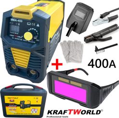 Инверторен Електрожен 400А KraftWorld + Соларни Очила – с Дисплей, Куфар, Кабели, Маска, Чукче Инверторен Електрожен 400А KraftWorld + Соларни Очила – с Дисплей, Куфар, Кабели, Маска, Чукче