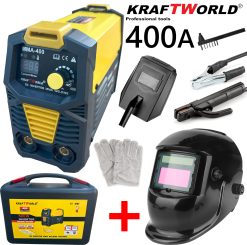 Инверторен Електрожен 400А KraftWorld + Соларна Маска – с Дисплей, Куфар, Кабели, Маска, Чукче Инверторен Електрожен 400А KraftWorld + Соларна Маска – с Дисплей, Куфар, Кабели, Маска, Чукче