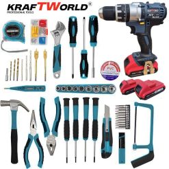 Акумулаторен Безчетков Ударен Винтоверт KraftWorld 36V с 2 Батерии 8А и 111 частиКомплект Инструменти в Куфар