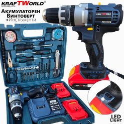 Ударен Акумулаторен Винтоверт KraftWorld – комплект с всички важни инструменти! Ударен Акумулаторен Винтоверт KraftWorld – комплект с всички важни инструменти!