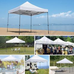Бяла Сгъваема Градинска Шатра 3×3м тип Хармоника– стабилна, водоустойчива и лесна за разпъване