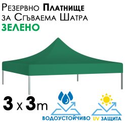 Зелено платнище за шатра 3×3 – Водоустойчиво и UV защитено покривало за градинска сгъваема тента Зелено платнище за шатра 3×3 – Водоустойчиво и UV защитено покривало за градинска сгъваема тента