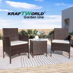 Луксозен Ратанов Комплект 2 Кресла и Маса Kraftworld Garden два стола и маса – UV и водоустойчиви