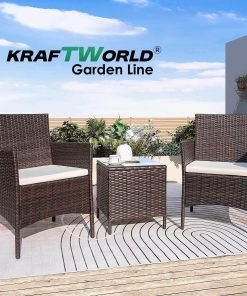 Луксозен Ратанов Комплект 2 Кресла и Маса Kraftworld Garden два стола и маса – UV и водоустойчиви