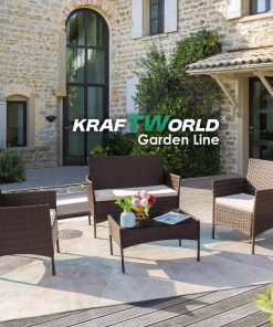 Луксозни Градински Мебели Kraftworld Garden – 2 кресла, диван и маса – Ратанов Комплект