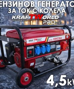 Бензинов Четиритактов генератор KraftWorld 4.5 kW с колела и дръжки