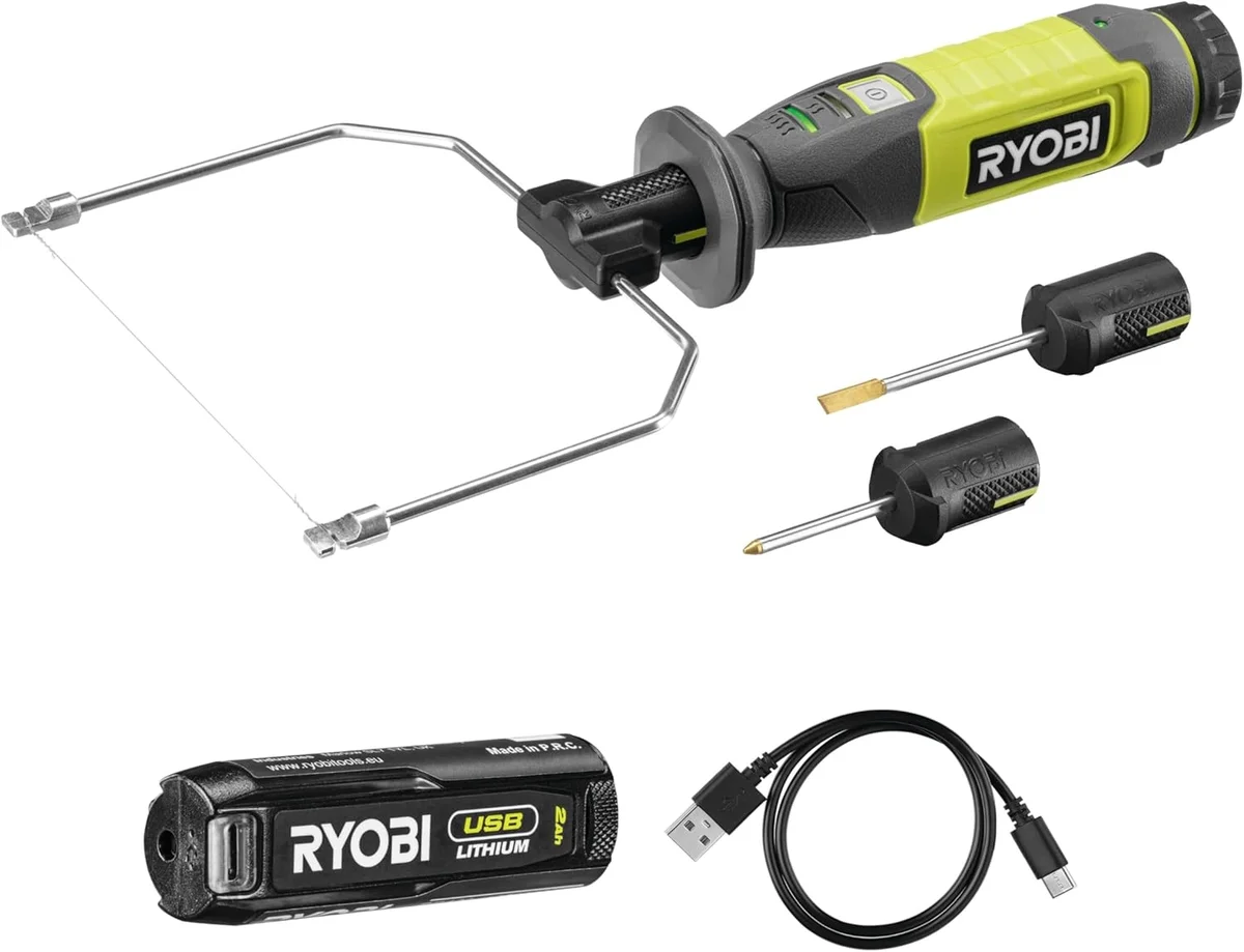Уред за горещо рязане Ryobi 4V + батерия 2.0Аh и USB-C кабел Уред за горещо рязане Ryobi 4V + батерия 2.0Аh и USB-C кабел