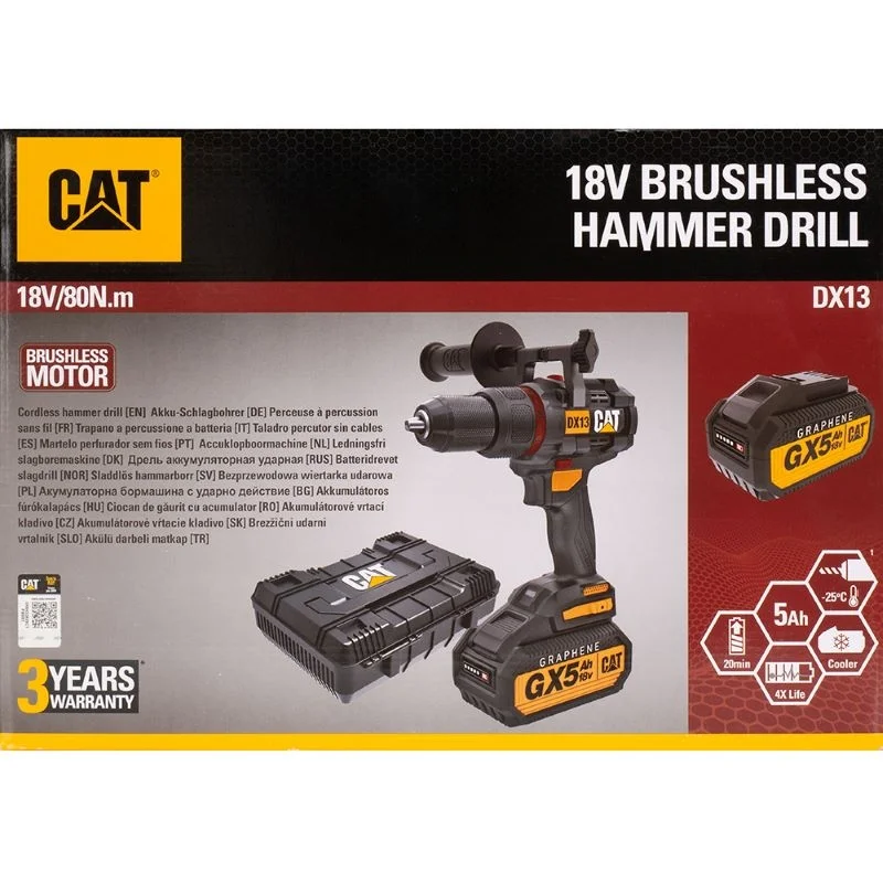 Акумулаторна безчеткова бормашина CAT DX13 18V Li-ion 1х5Ah Акумулаторна безчеткова бормашина CAT DX13 18V Li-ion 1х5Ah
