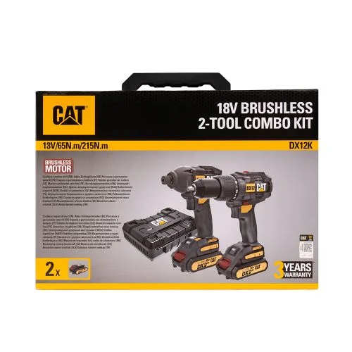 Комплект акумулаторен гайковерт + бормашина CAT DX12K 2х2Ah 18V Li-ion Комплект акумулаторен гайковерт + бормашина CAT DX12K 2х2Ah 18V Li-ion